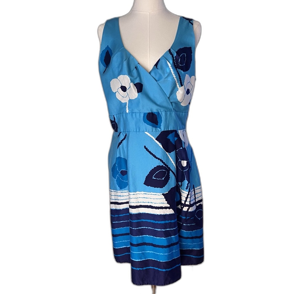 Spense size 12 sleeveless dress, teal with flowers and stripes